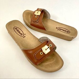 DrScholl’s Tan Leather Tasha Comfort Slides